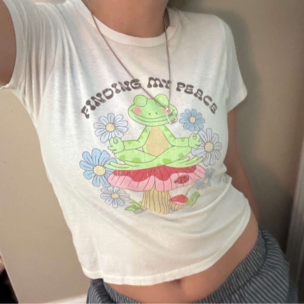 White Graphic Tee with Frog Design